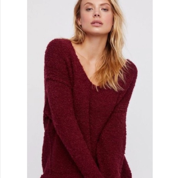 Free People Loft V Neck Maroon Alpaca Knit Sweater Medium - Picture 13 of 13